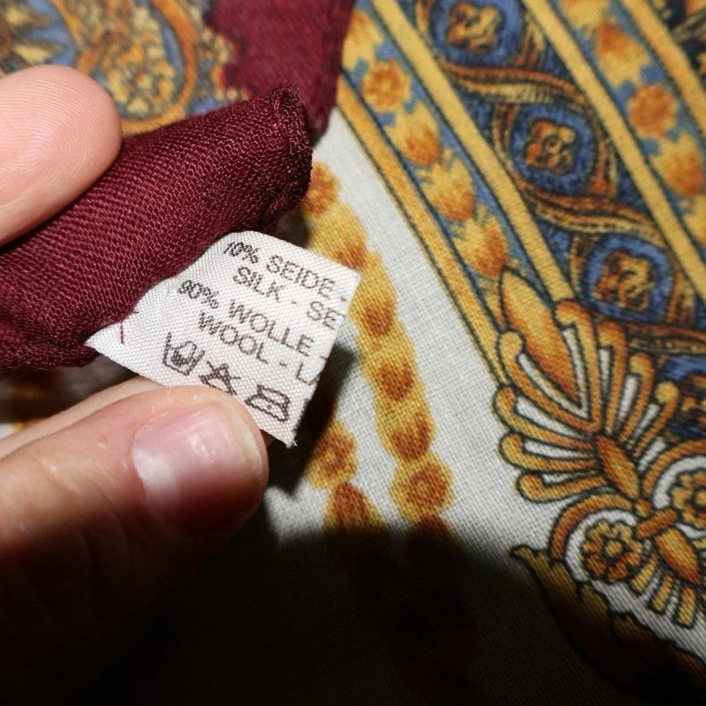 Vintage Italian Compass & Globe Square Scarf. Silk &‎ Wool 33.5
